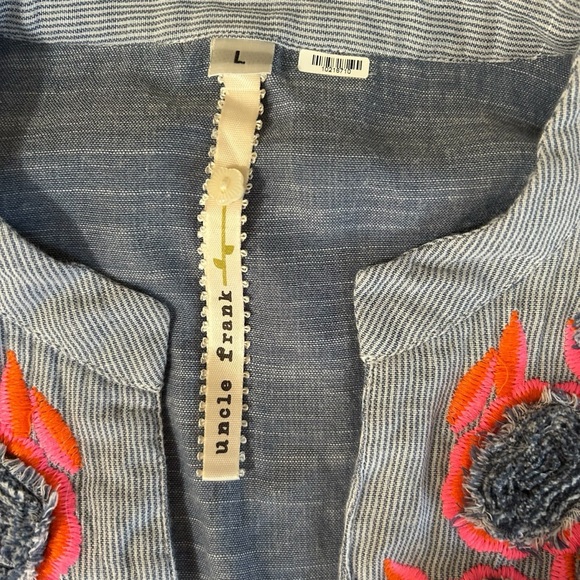 Anthropologie Uncle Frank Large Pin Stripe V Neck Embroidered Sleeveless Dress - Picture 4 of 12